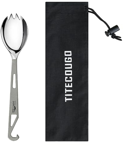 TITECOUGO Titanium Spork, 3 in 1 Camping Spork Titanium Reusable Multitool Lightweight Camp Outdoors Hiking Travel Convenient Picnic Spoon Fork for Men Women Annvchi Portable Flatware 1 Pack