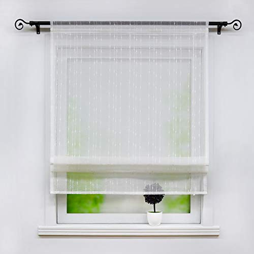 Joyswahl Raffrollo transparentes Unifarbiges Bändchenrollo mit Längsstreifen »Theodora« Schals mit Tunnelzug Fenster Vorhänge BxH 80x140cm Weiß 1er Pack