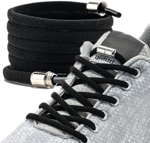 LaceHype - Premium Schnürsenkel ohne binden, elastischeSchuhbänder mit Metallkapseln, 1 oder 2 Paar - CP2 - mit Kapseln für Sneaker, Laufschuhe, Sporschuhe (Schwarz, 2P)