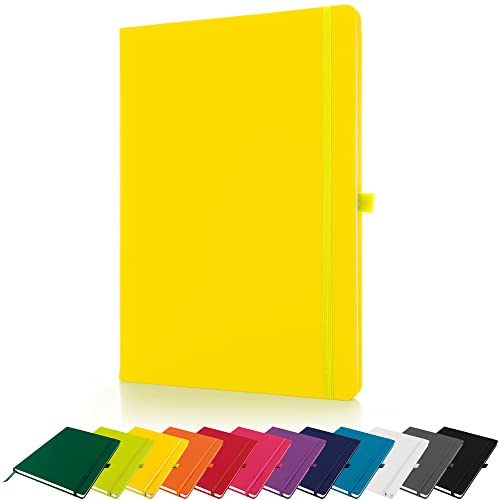 Savvy Bee Premium A4-Notizbuch, liniert, fester Einband, mit Stiftschlaufe, elastischem Verschluss und Lesebändchen, Notizblock, Notizbuch, Notizblock, Gelb