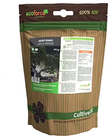 CULTIVERS Ökologische Bonsai-Dünger 250 g. Dünger aus 100% organischem und natürlichem Ursprung, Granulat mit langsamer und kontrollierter Freisetzung mit NPK 8-1-5+74% M.O. und Huminsäuren.