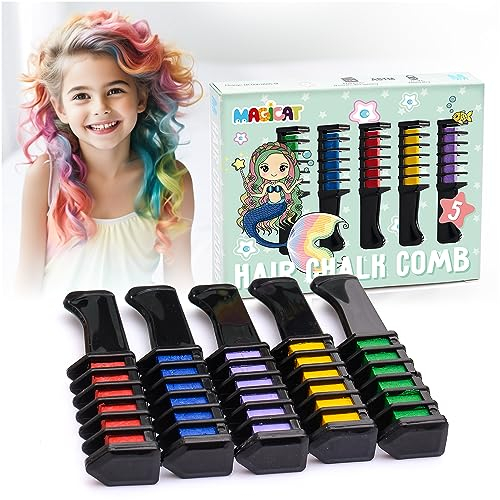 Magicat Set Gessetti Colorati Per Capelli Carnevale 2025 I 5 Colori Lavabili I Gessetti Capelli Per Bambine Dai 4 Ai 10 Anni I Trucco Carnevale Viso Bambini, Truccabimbi E Body Painting
