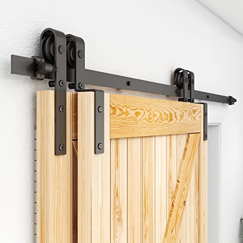 ETIASQSA 244CM/8FT Bypass Schiebetürbeschlag Set Schiebetürsystem Gleitschiene Holzschiebetür Schwarz