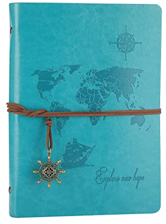 SEEALLDE Leder Notizbuch A5 Ringbuch Reisetagebuch Weltkarte Leere Seiten Vintage Tagebuch Skizzenbuch
