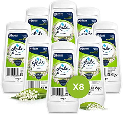 Glade Gel Longue Durée - Parfum Frais - Parfume En Continu - Infusé Aux Huiles Essentielles - Muguet - 8 Gels