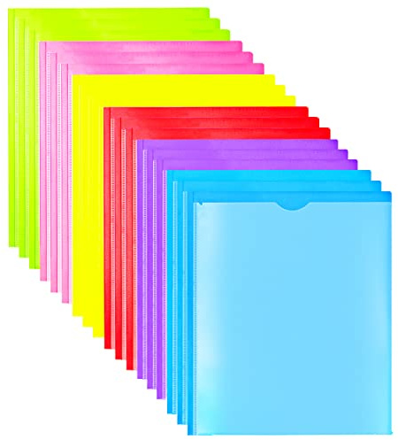 WOT I Heavy Duty Folders with Clear Front Pockets -18 Pack, Extra Thick Plastic Folders with 3 Pocekts and 3 Prongs for Letter Size Paper/Assorted Colors/School/Work/Home Use