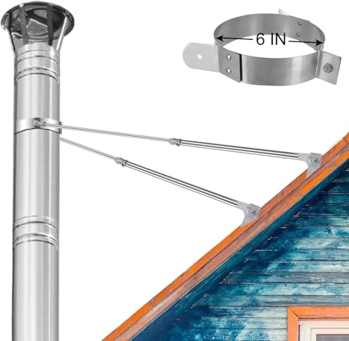 2025 Update 6 Extended Roof Bracket Kit, Adjustable Extended Roof Brace for Securing 6 Diameter Stove Pipe, Providing Stability to The Chimney Against Wind and Snow