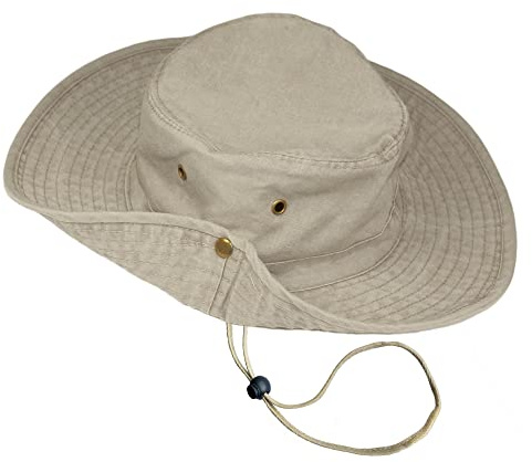 TOSKATOK UPF 50 + Boys Kids Safari Outback Australian Style Cotton Bush Sun Protection Hat with Wide Brim, Detachable Chin Strap, Side Press Studs and Air Vents-STONE-54