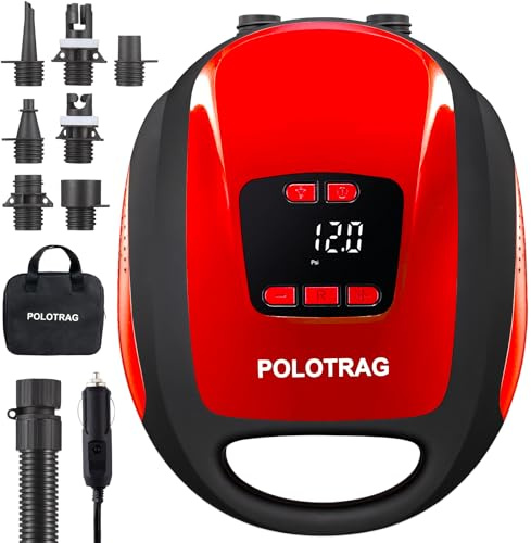 Polotrag Paddle Board Pump, Sup Pump Electric Portable with Auto-Off/Deflation, Dual Stage 12V DC Car Connector Air Pump for Inflatables,Kayak and Air Mattress(Red)