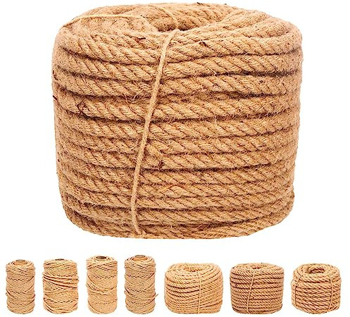 Ficelle de jute naturelle tressée 14 mm x 50 m, longue pour emballage, jardinage, crochet, loisirs créatifs, travaux manuels, cadeaux, projets