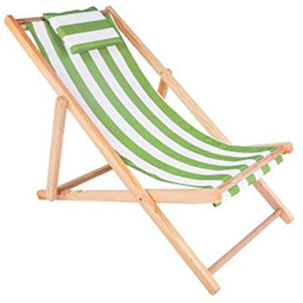 BUJOG Liegestuhl aus massivem Holz, tragbar, klappbar, Strandstuhl, Lazy Chair, mehrfach verstellbar, mit Kopfstütze, Outdoor-Liegestuhl aus Segeltuch, Blau/Rot/Grün (Farbe: Grün)