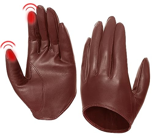 Harssidanzar Damen Lammfell halbe Handfläche Vintage Dress Up Ungefüttert Touchscreen kurze Handschuhe GL011EU,Cognac,Größe M