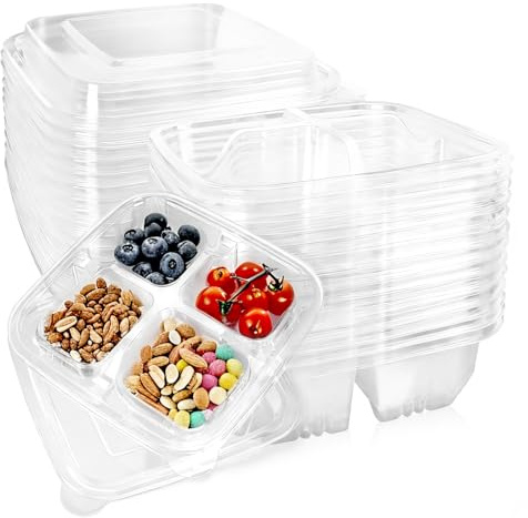 ISUSSER 20 Pack Clear Bento Snack Food Containers, 4 Compartment Meal Prep Containers with Lids for School and Work
