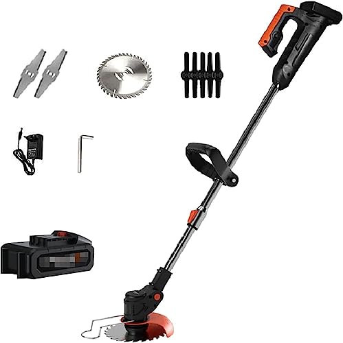 Electric Lawn Mower, Home Small Walk-Behind Lawn Mower with 3 Styles Blades 9000mA Battery Rechargeable Portable Weeder for Garden Lawn Shrub Trimming