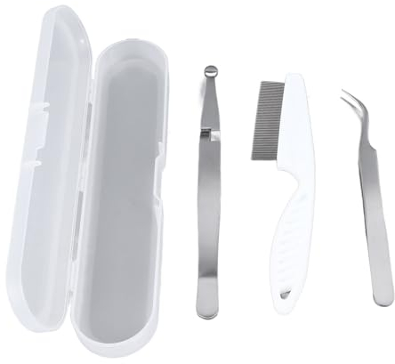 Pssopp Entferner-Werkzeug-Set, 3-teilig, Hunde-Entferner, Haustierpflege-Werkzeug, Edelstahl, Flohpinzette, Kamm-Clips-Set für Tiere, Menschen, Hunde, Katzen (Kreuzclip, Flohkamm,