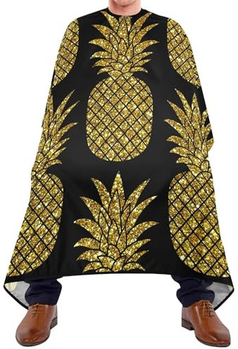 Tablier De Coiffure Modèle Sans Couture Avec Des Ananas De Paillettes D'Or Sur Fond Noir Cape De Coupe De Cheveux Professionnel Cape De Cheveux Antistatique Cape De Barbier Pour Adultes