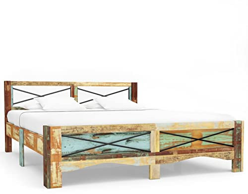 ARKEM Massivholzbett Bettgestell Bed Frame Bett Mit Bettkasten Hausbett Bett Massivholz Altholz 160x200 cm