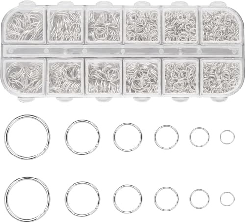 MOLENCO Biegeringe 4/5/6/7/8/10mm, 1200 Stück Spaltringe Silber Kettenringe | Metall Offene Ringe, Sprungringe, Glänzende Oberfläche, für Schmuckherstellung DIY Halskette Armband