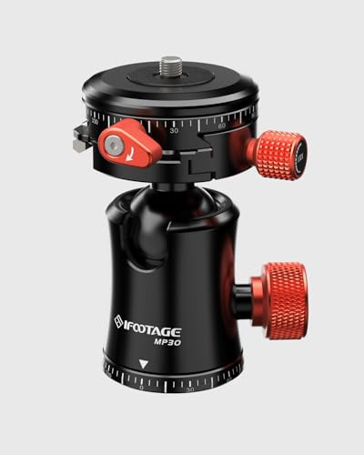 IFOOTAGE Kugelkopf Stativ Komodo MP30,Stativkopf mit 360° Panorama Platte,Kompatibel mit 38mm/50mm Kamera Schnellwechselplatten,für Stativ, Einbeinstativ, Kameras, DSLR,Maximale Belastung 10kg/22lbs