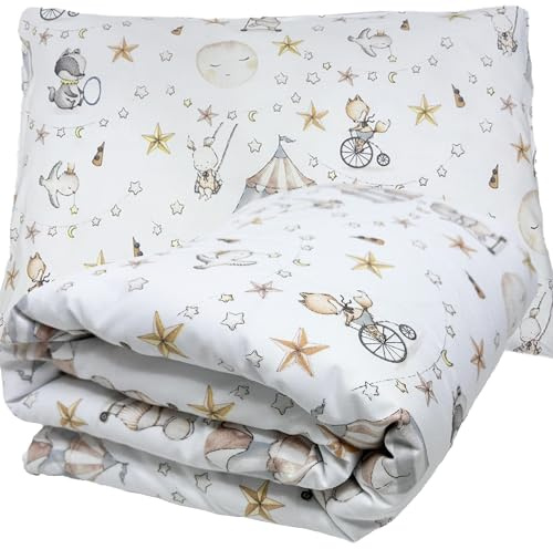 Kinderbettwäsche 100x135/40x60, 2 Bezüge, Baumwolle, Zirkus, ohne Füllung | Stoffe mit OEKO-TEX Zertifizierung, Decke und Kissen separat erhältlich, handgemessen ±2–3 cm, genäht in der EU