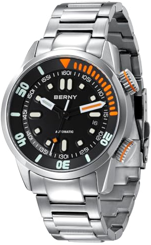 BERNY Automatikuhr für Männer 200M Taucheruhr Armbanduhr Saphirglas Langlebiges Edelstahlband Super Leuchtend Herrenuhren