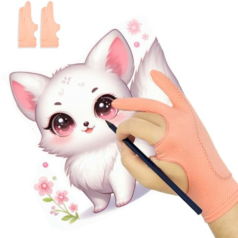 Holyzuel Breathable Drawing Glove, Digital Art Glove for Graphic Tablet, 3-Layer Palm Rejection for Graphic Tablet, Artist Gloves with Two Fingers for iPad(Pink,M)