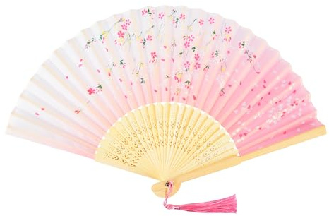 KEYIDO Rosa Fächer Holz Handfächer Seide Stoff Hand Fan Chinesische Japanische Faltfächer mit Quaste Fächer Damen Klein für Hochzeit Gäste Kinder Mädchen Sommer