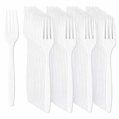 Tezraftaar® 500 x Tithe Heavy Duty Plastic Forks Reusable White Cutlery Set BPA Free Durable Catering Wedding Kids Parties Picnic Traveling