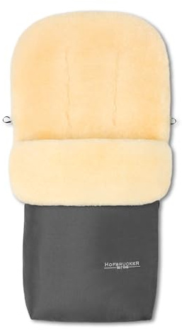 HOFBRUCKER Putzi Lammfell-Fußsack für Kinderwagen & Buggy | Winterfußsack 90 x 34 cm | wind- & wasserabweisend | Oberteil per Rundum-Reißverschluss abnehmbar | Made in Germany