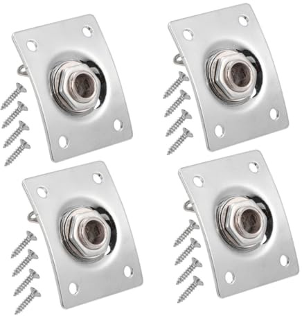 E-gitarren Jack 6, 35mm Quadratisch, 4 Stück, Silber | Edelstahl, Glatte Innenseite, Einfache Montage, Passend für Gitarre und E-gitarre