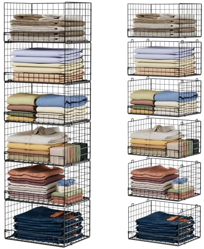 Yociyoga 6-Tier Stackable Closet Organizers and Storage Shelves, Closet Shelf Organizer Basket Bins, Foldable Sweater Storage for Clothes Organizer System, Black（Patent No. 30022416）