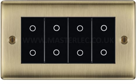 BG NABTDM4B Antique Brass 4 Gang Quad Master Touch Dimmer Switch Black Inserts