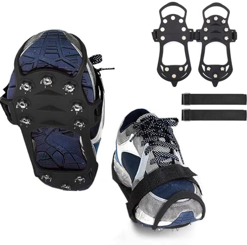 YQBFTC Schuhspikes mit 10 Edelstahl Zähne,Grödel Steigeisen für Bergschuhe Wanderschuhe,Spikes für Schuhe Winter,Edelstahl Anti-Rutsch Schuhspikes für Gehen Wandern Trekking Eisfischen Winter Outdoor