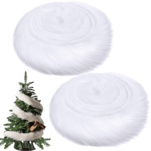 MIRKUZI Tessuti per hobby creativi, 2 pezzi Nastro natalizio in pelliccia sintetica per decorare l'albero di Natale con la barba fai da te (5x150 cm, bianco)