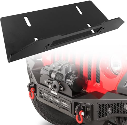 332000T Winch Mounting Plate Fairlead Mount Bracket Fit for Go Rhino Rockline front bumpers, for up to 12,000 pound capacity winch (Galvanized Steel, Textured Black)
