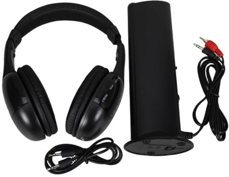 jojofuny Drahtlose 5-in-1 KopfhöRer Mit Mikrofonsender Und Ukw-Radio Kabellose KopfhöRer FüR Tv Musik Online Chat Schwarz 8.66X7.87X3.54 Zoll
