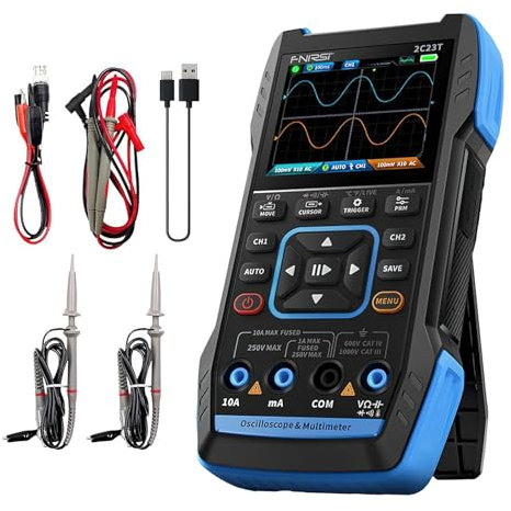 Oszilloskop-Multimeter, 3-in-1, tragbares Oszilloskop, Transistor-Tester über USB, 10 MHz x 2, 50 ms, mit Sonde, mit HD-Farbdisplay, 2,8 Zoll, mit wiederaufladbarem Akku (B)