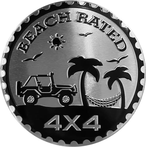 Emblema per auto classificato da spiaggia, 4 x 4, in metallo, distintivo automobilistico 3D in metallo, emblemi rotondi per auto, decalcomanie compatibili con veicoli Jeep Wrangler, camion, SUV