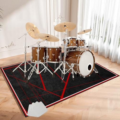 200 x 160 cm Drum Teppich Schlagzeugteppich Elektronisches Schlagzeug Rug Schallschutz Teppich Matte Professionelles rutschfeste Schallschutzmatte Dicht Gewebter Oberfläche Zubehör für Drum Kit