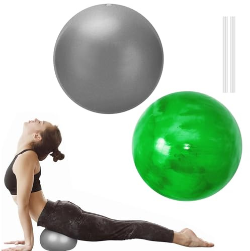 KATLKIU Mini Pilatesball, 20 cm weicher Ball mit aufblasbarem Strohhalm, weicher Yogaball für Bauch- und Schultertraining, Balance (Grau+Wolkengrün)