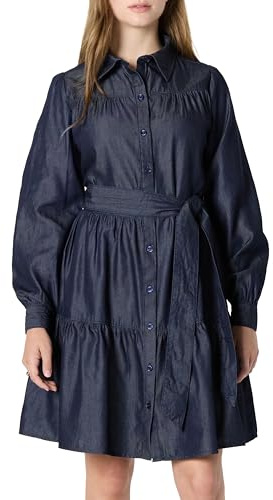 Amazon Essentials Damen Fit and Flare Langärmliges Gestreiftes Jeanshemdkleid Chambray, Auswaschen, S