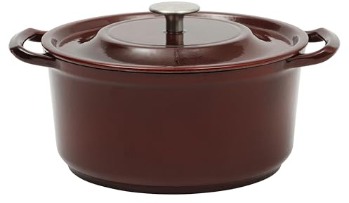 Kenmore Oak Park 5-Quart Cast Iron Dutch Oven Casserole With Lid With Metallic Enamel - Red