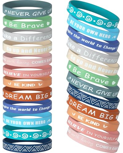 CHRORINE 24 Stück motivierende Silikonarmbänder mit inspirierenden Zitaten, Unisex, für Schule, Büro, Zuhause, Partys, Geschenke, 12 Designs (Frische Farbe)
