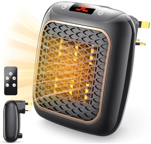 Fan Heaters for Home, 1200W Plug in Heater 2 Mode PTC Ceramic Heaters 1-12H Timer Overheating Protection w/Remote Control Electric Heater Energy Efficient BS Plug Quiet for Bedroom Office Kitchen