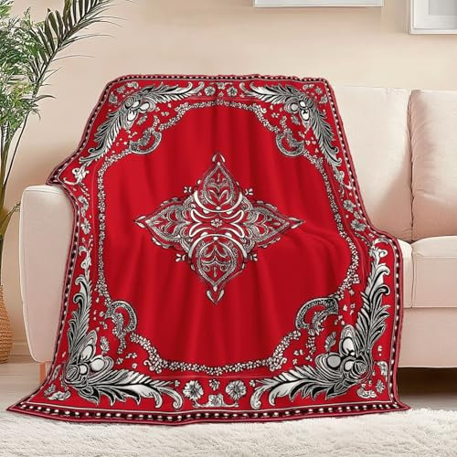 Kuscheldecke Flauschig Sherpa Decke 180 x 220 cm Kinder Flanelldecke, Paisley-Blumen Muster Wohndecke bequem und atmungsaktiv Sofadecke, Camping für Erwachsene Kinder, Rot