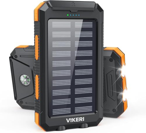 Vikeri Solar Power Bank 26000mAh, Portable Solar Charger, Portable Charger USB C Fast Charging Outdoor with Flashlight 4 Output Ports for Smartphones Tablets and More (Orange)