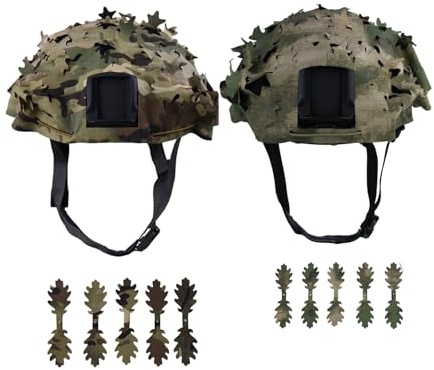 scosao Camuflaje Funda para Casco Tactical, Cubierta de Casco Rápido con Cordón Ajustable para Airsoft Paintball Caza Militar Cosplay -Leaves