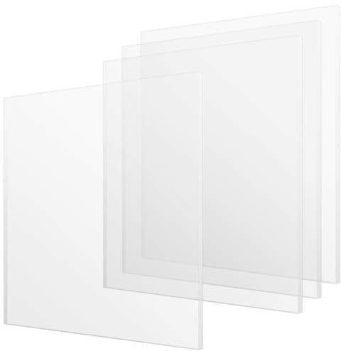 HONYUET 4 Pack 10mm Clear Acrylic Sheet, 300 x 300mm Square Plastic Sheet, 30cm Acrylic Board Panel for Picture Frame, Sign, DIY Craft