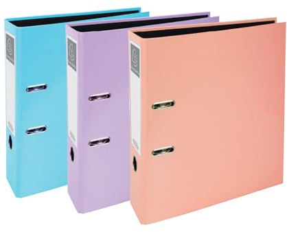 Exacompta A4 Lever Arch File, 75mm, Office Binder, Assorted, Pack of 3 in Pastel Blue, Pastel Pink and Purple, Stationery Folders for Paperwork and Document Organisation- 227/0009Z