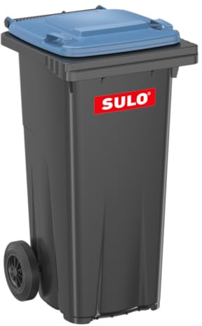 plasteo/SULO CITYBAC 120 Liter Mülltonne | Graue Tonne Blauer Deckel | MGB120 Müllbehälter Abfalltonne Made in DE Extra Starker Kunststoff Leise Leicht UV-beständig